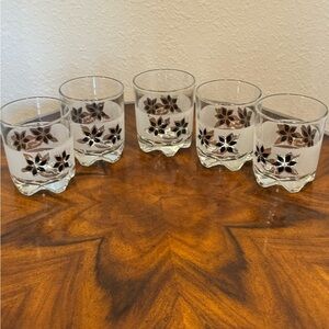 5 Mid-Century Modern Cerve Italian Gold and Black Frosted Rocks Glasses